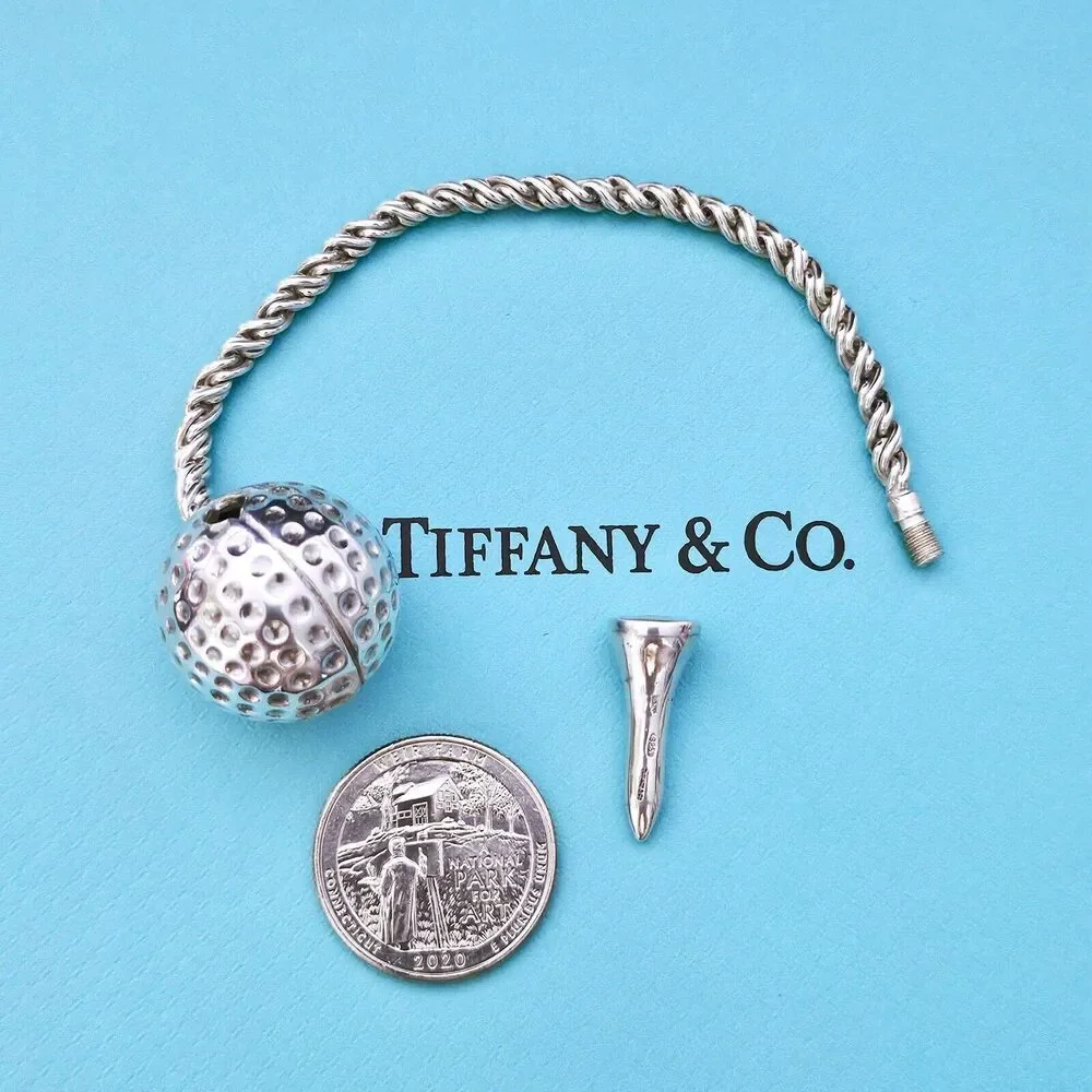EXTREMELY RARE Vintage 1980s Tiffany & Co. Golf Ball and Tee Silver Key Ring